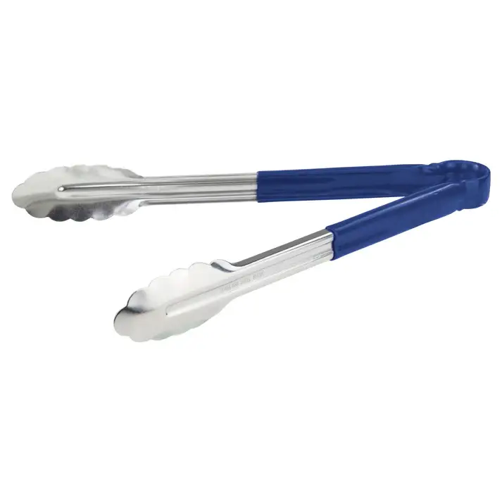 12 INCH STAINLESS STEEL TONGS WITH BLUE HANDLE