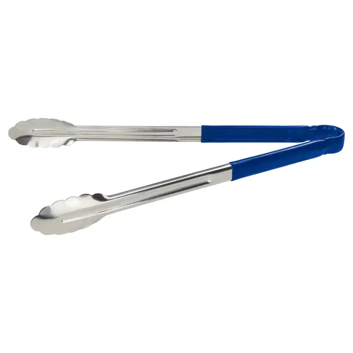 16 INCH STAINLESS STEEL TONGS WITH BLUE HANDLE