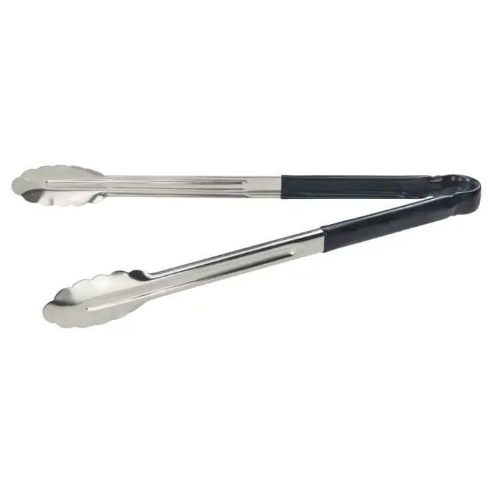 16 INCH STAINLESS STEEL TONGS WITH BLACK HANDLE