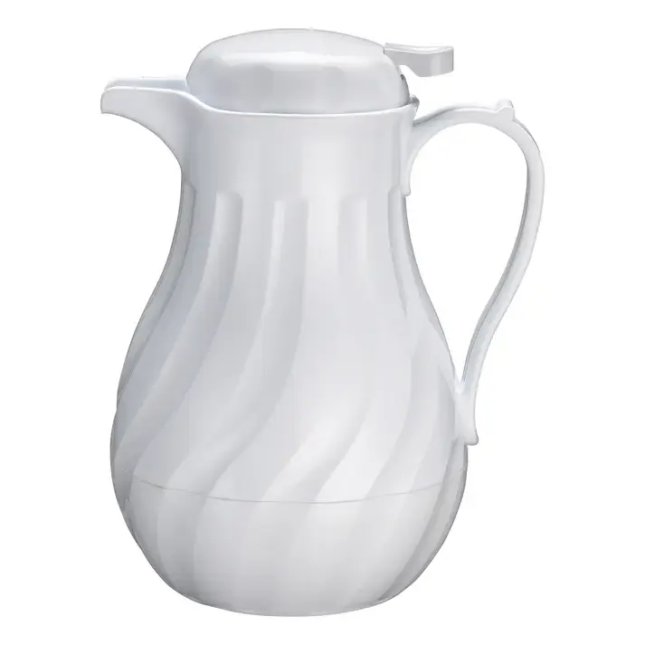 WHITE SWIRL DESIGN 42 OZ INSULATED BEVERAGE SERVER WITH PUSH BUTTON OPERATION